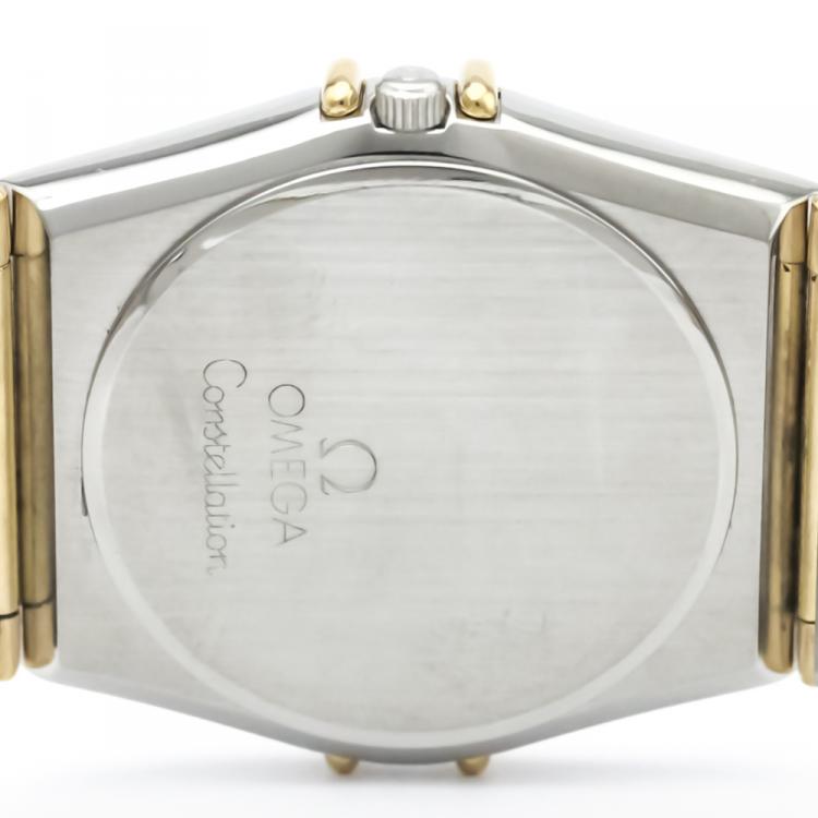 Pre Owned Omega White 18K Yellow Gold and Stainless Steel Constellation Men's Wristwatch 33MM