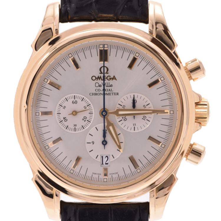 Pre Owned Omega Silver 18K Yellow Gold De Ville Co-Axial Men's Wristwatch 40MM