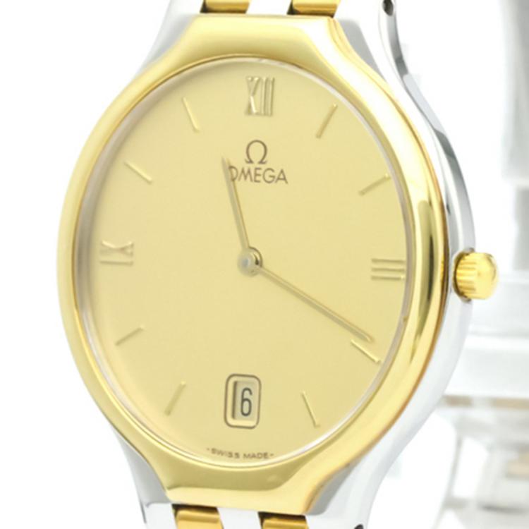 Pre Owned Omega Champagne 18K Yellow Gold and Stainless Steel De Ville Men's Wristwatch 32MM
