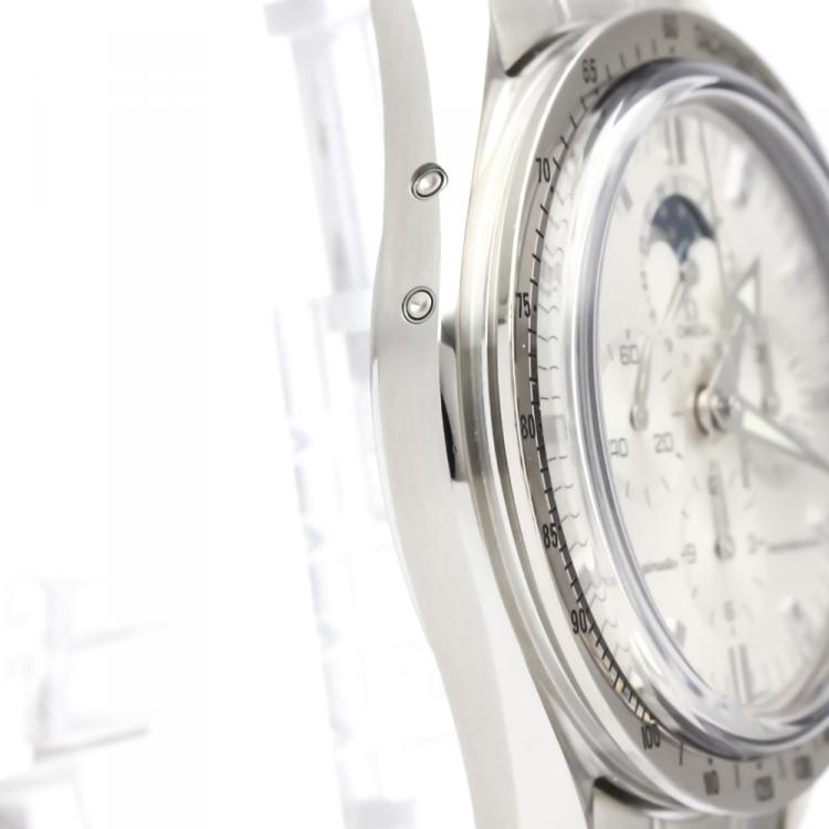 Pre Owned Omega Silver 18K White Gold and Stainless Steel Speedmaster Men's Wristwatch 42MM