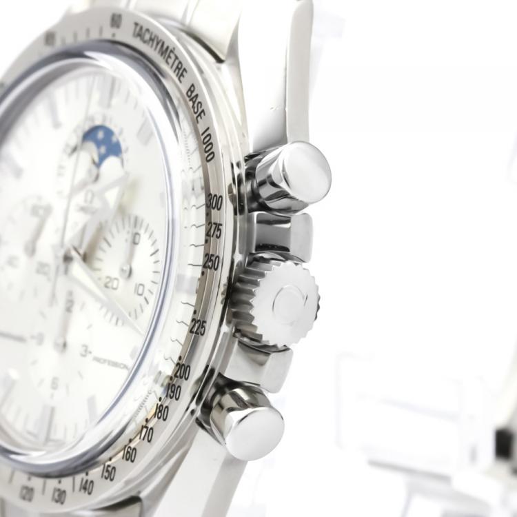 Pre Owned Omega Silver 18K White Gold and Stainless Steel Speedmaster Men's Wristwatch 42MM