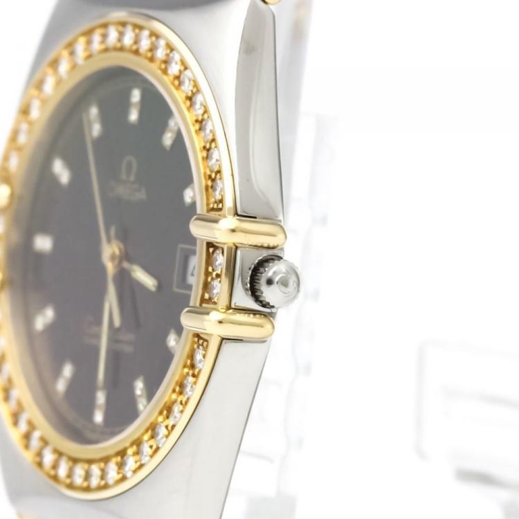Pre Owned Omega Black 18K Yellow Gold and Stainless Steel Diamond Constellation Men's Wristwatch 33MM