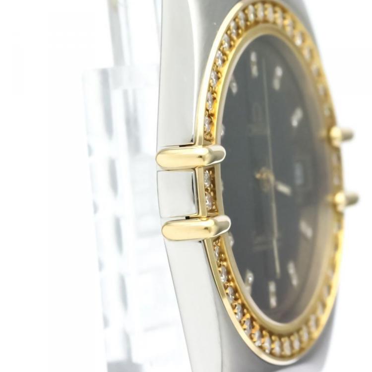 Pre Owned Omega Black 18K Yellow Gold and Stainless Steel Diamond Constellation Men's Wristwatch 33MM