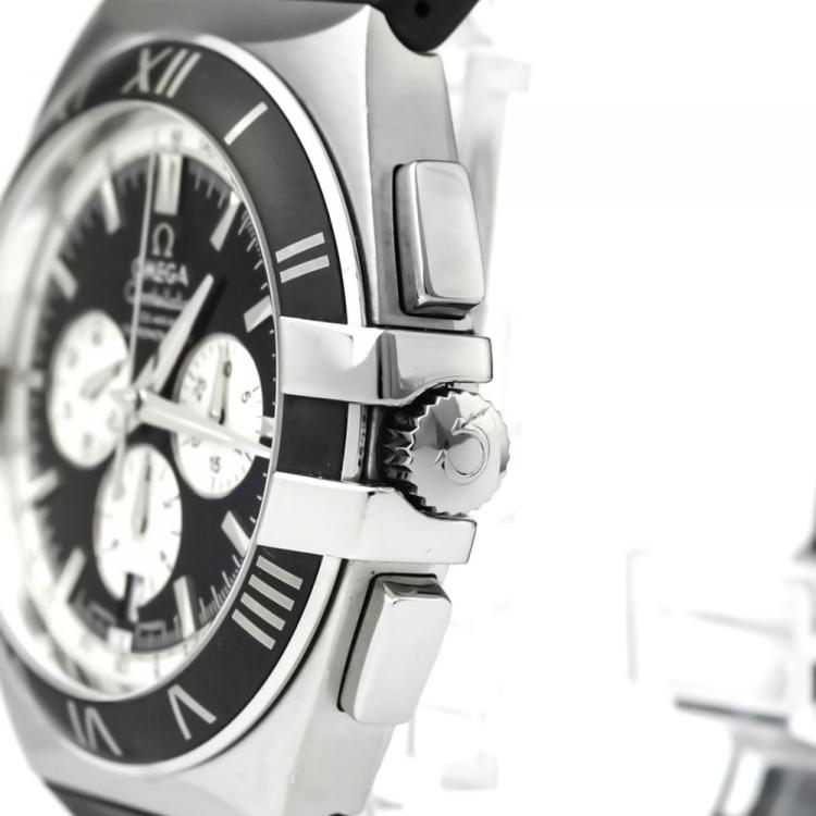 Pre Owned Omega Black Stainless Steel Constellation Double Eagle Co-Axial Chronograph Men's Wristwatch 41MM