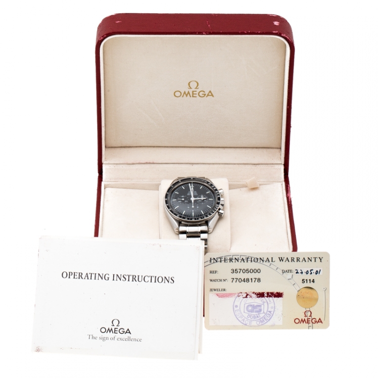 Pre Owned Omega Black Stainless Steel Speedmaster Professional Moonwatch 35705000 Men's Wristwatch 42 mm