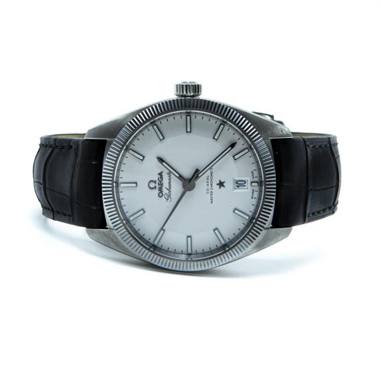 Pre Owned Omega White Globemaster Automatic Open Case Men's Watch 39MM 