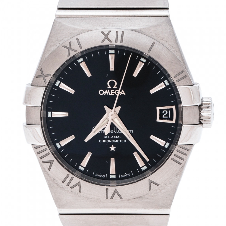 Pre Owned Omega Black Stainless Steel Constellation Men's Wristwatch 38 mm