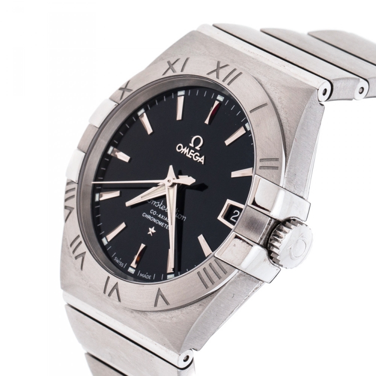 Pre Owned Omega Black Stainless Steel Constellation Men's Wristwatch 38 mm