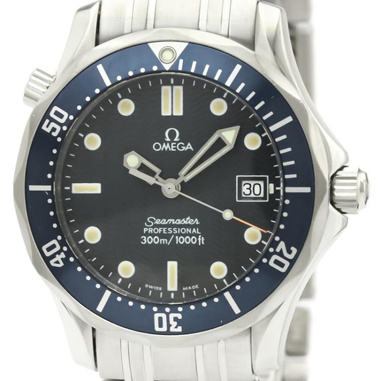 Pre Owned Omega Black Stainless Steel Seamaster Professional 300M 2561.80 Men's Wriswatch 36 MM