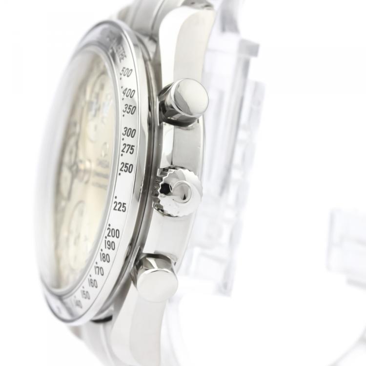 Pre Owned Omega Silver Stainless Steel Speedmaster Triple Date 3523.30 Men's Wristwatch 39MM