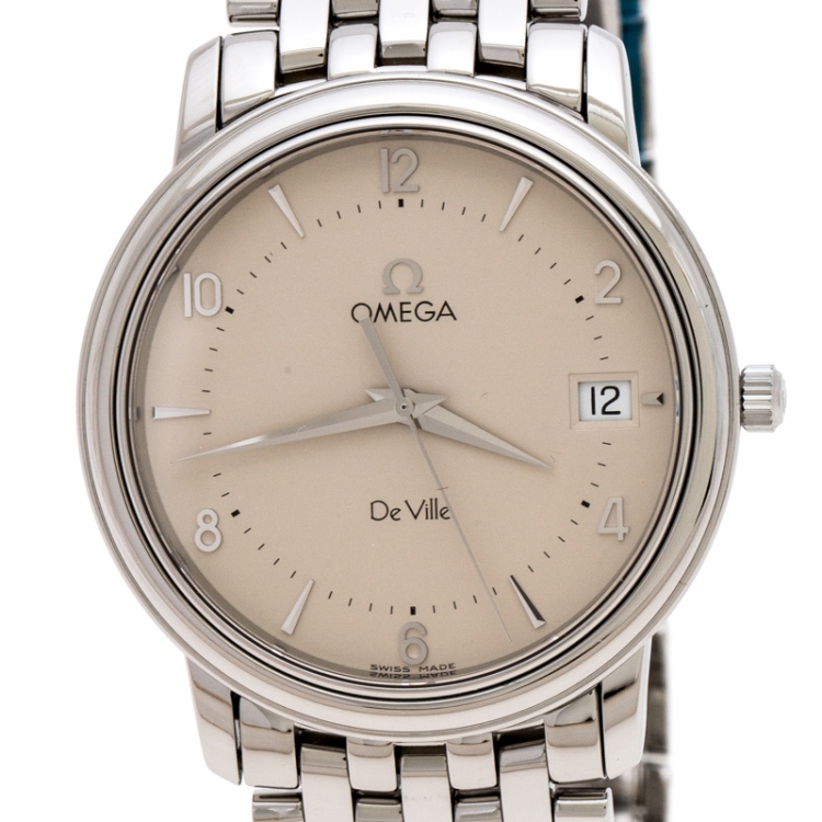 مملوكة مسبقًا Omega Cream Stainless Steel De Ville Prestige 45103000 Men's Wristwatch 34 mm