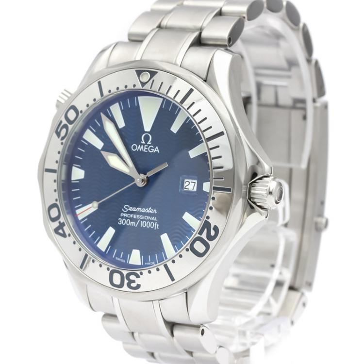 Pre Owned Omega Blue Stainless Steel Seamaster Professional 300M 2265.80 Men's Wristwatch 41 MM