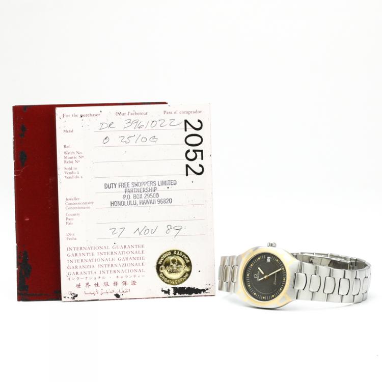 Pre Owned Omega Black Stainless Steel 18K Yellow Gold Seamaster Polaris 396.1022 Men's Wristwatch 31MM