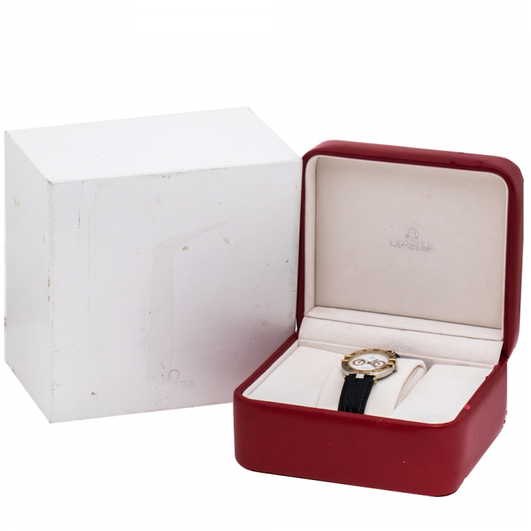 Pre Owned Omega White Stainless Steel 18K Yellow Gold Vintage Constellation 198.0145 Women's Wristwatch 34 mm