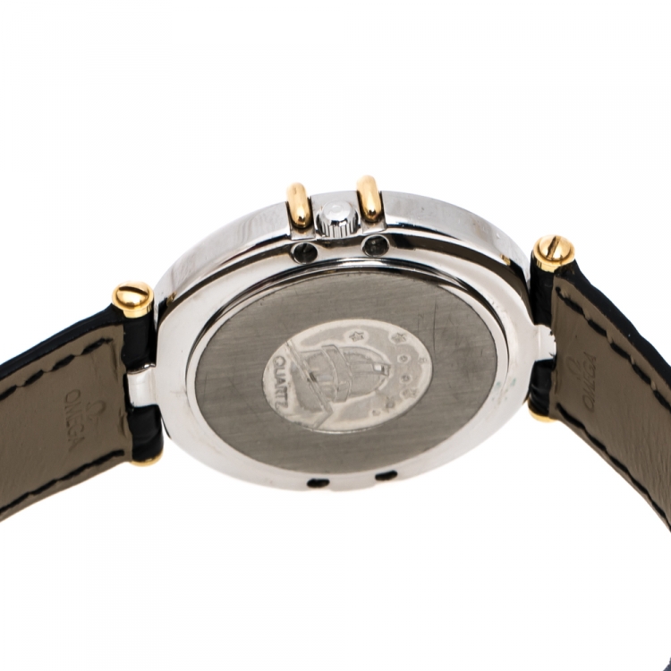 Pre Owned Omega White Stainless Steel 18K Yellow Gold Vintage Constellation 198.0145 Women's Wristwatch 34 mm