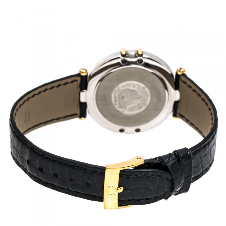 Pre Owned Omega White Stainless Steel 18K Yellow Gold Vintage Constellation 198.0145 Women's Wristwatch 34 mm