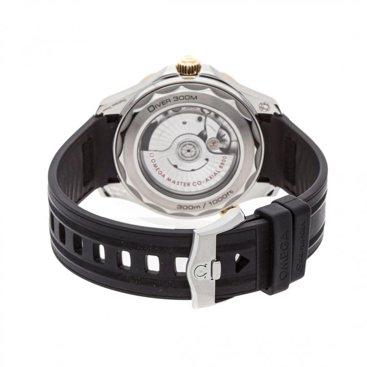 Pre Owned Omega Black 18K Yellow Gold And Stainless Steel Seamaster Diver 300m 210.22.42.20.01.001 Men's Wristwatch 42 MM