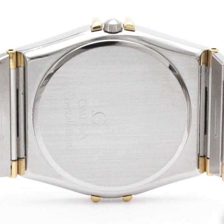 Pre Owned Omega White 18k Yellow Gold And Stainless Steel Constellation 396.1070 Quartz Men's Wristwatch 33 mm