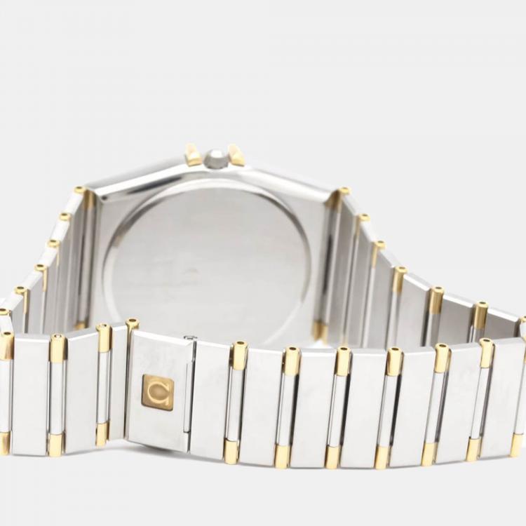 Pre Owned Omega White 18k Yellow Gold And Stainless Steel Constellation 396.1070 Quartz Men's Wristwatch 33 mm