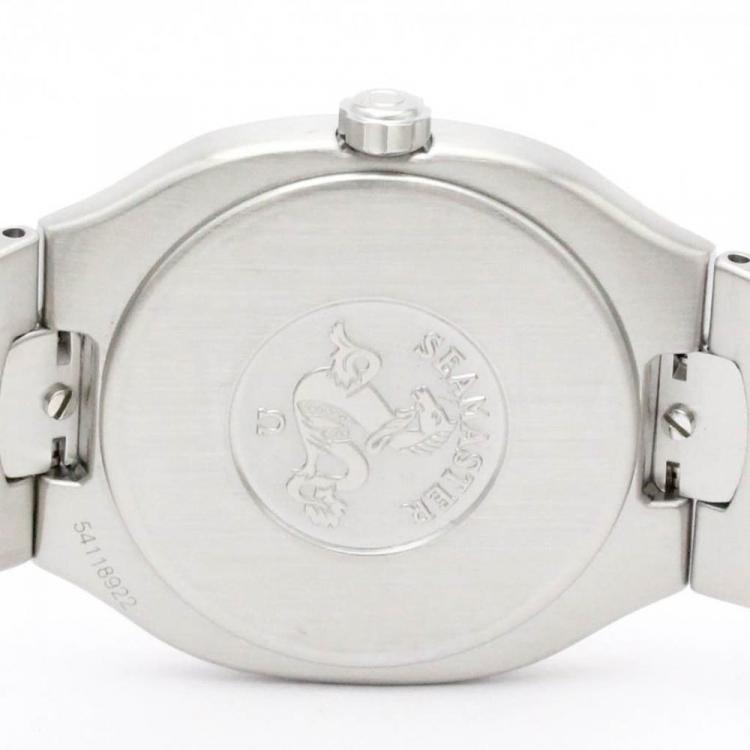Pre Owned Omega White 18k Yellow Gold And Stainless Steel Seamaster 396.1022 Quartz Men's Wristwatch 31 mm