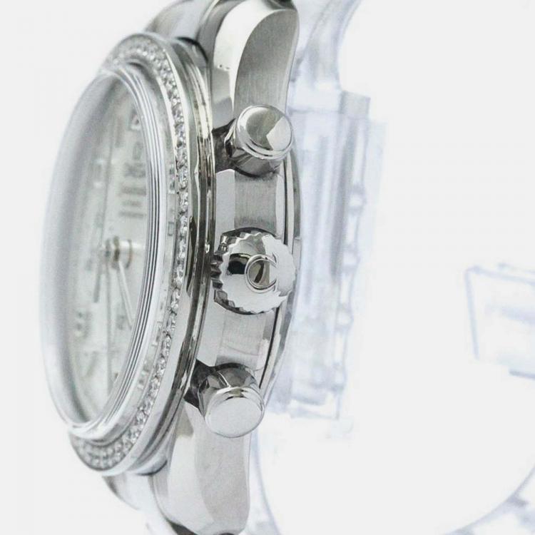 Pre Owned Omega White Shell Stainless Steel Speedmaster 324.15.38.40.05.001 Automatic Men's Wristwatch 38 mm