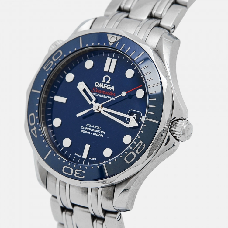 Pre Owned Omega Blue Stainless Steel Seamaster 212.30.41.20.03.001 Men's Wristwatch 41 mm
