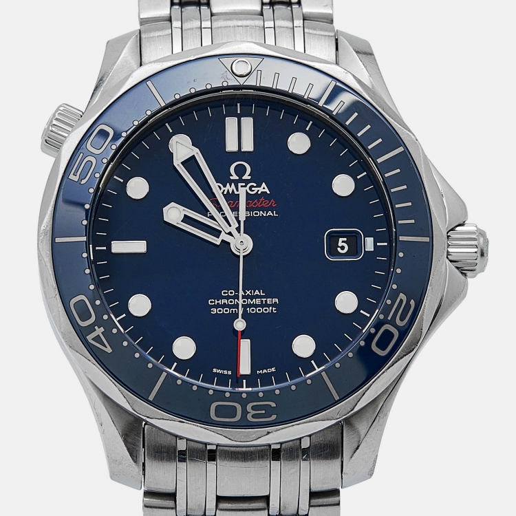 Pre Owned Omega Blue Stainless Steel Seamaster 212.30.41.20.03.001 Men's Wristwatch 41 mm