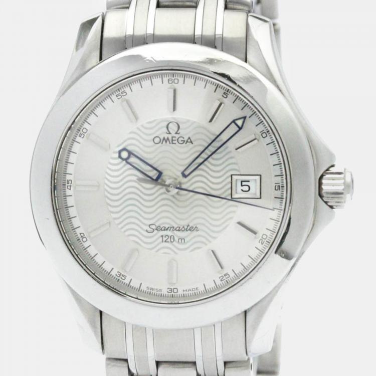 Pre Owned Omega Silver Stainless Steel Seamaster Quartz Men's Wristwatch 36 mm
