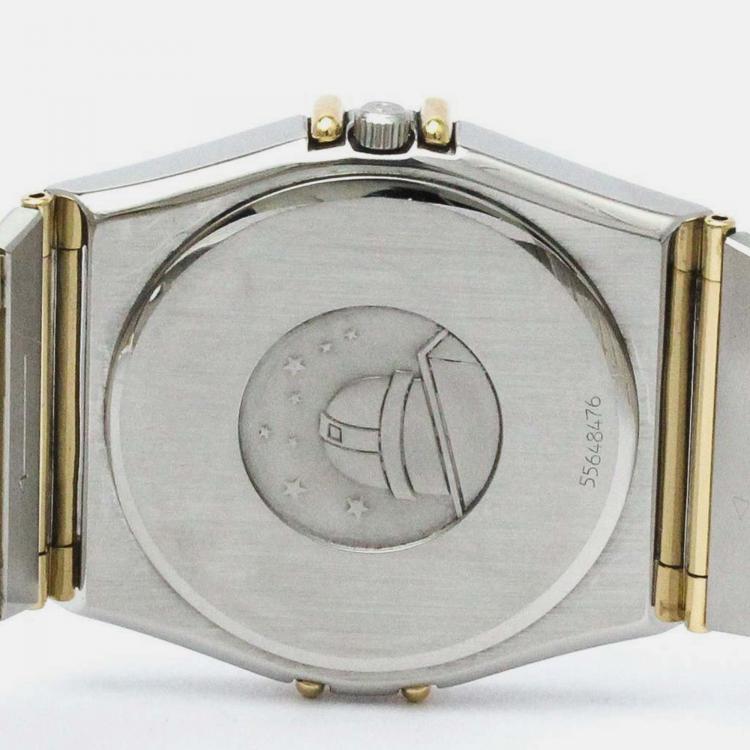 مملوكة مسبقًا Omega Gold 18k Yellow Gold Stainless Steel Constellation 396.1070 Quartz Men's Wristwatch 33 mm