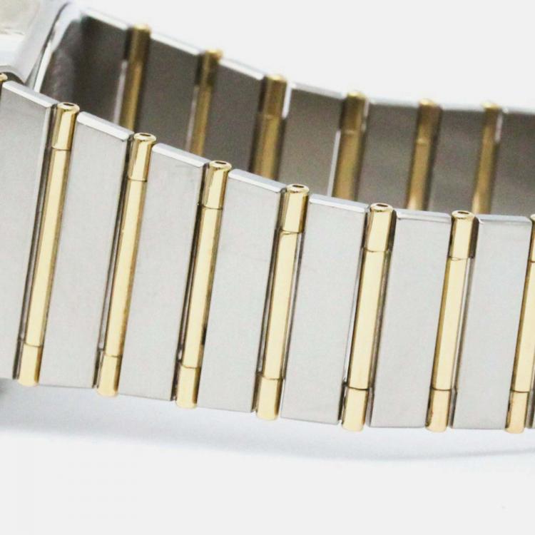 مملوكة مسبقًا Omega Gold 18k Yellow Gold Stainless Steel Constellation 396.1070 Quartz Men's Wristwatch 33 mm