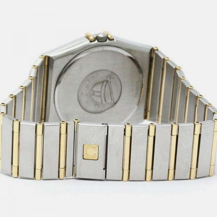 مملوكة مسبقًا Omega Gold 18k Yellow Gold Stainless Steel Constellation 396.1070 Quartz Men's Wristwatch 33 mm