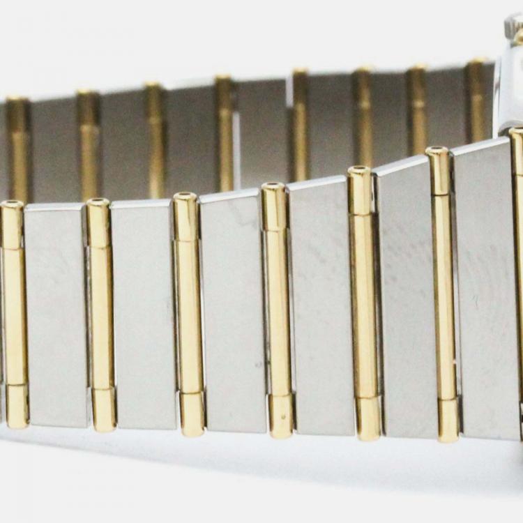 مملوكة مسبقًا Omega Gold 18k Yellow Gold Stainless Steel Constellation 396.1070 Quartz Men's Wristwatch 33 mm