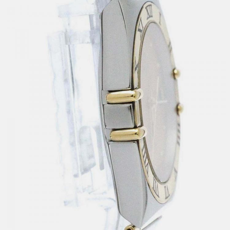 مملوكة مسبقًا Omega Gold 18k Yellow Gold Stainless Steel Constellation 396.1070 Quartz Men's Wristwatch 33 mm