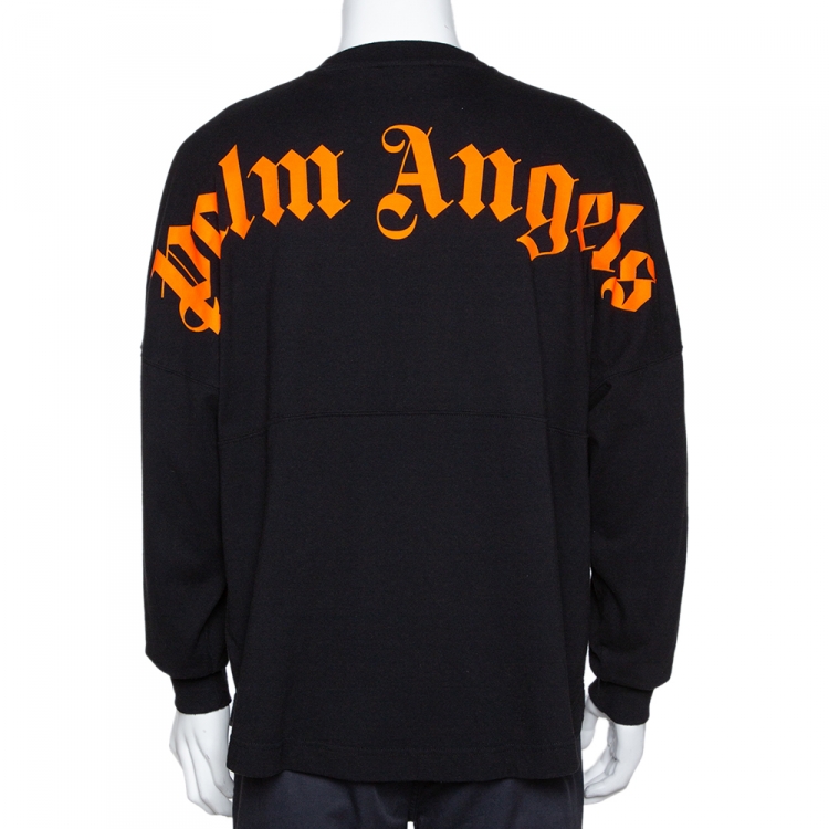 Pre Owned Palm Angels Black Cotton Neon Logo Print Long Sleeve T Shirt M 