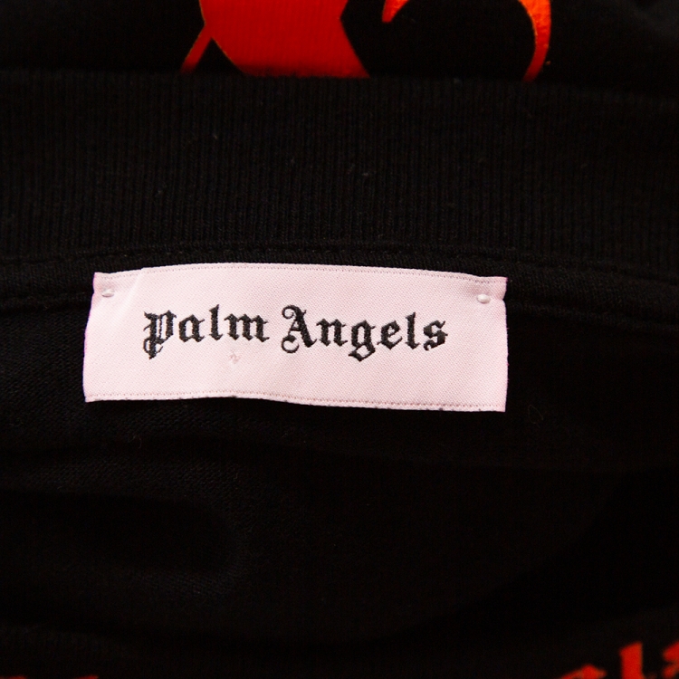 Pre Owned Palm Angels Black Cotton Neon Logo Print Long Sleeve T Shirt M 