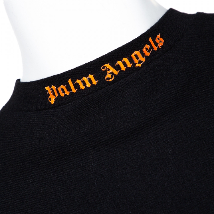 Pre Owned Palm Angels Black Cotton Neon Logo Print Long Sleeve T Shirt M 