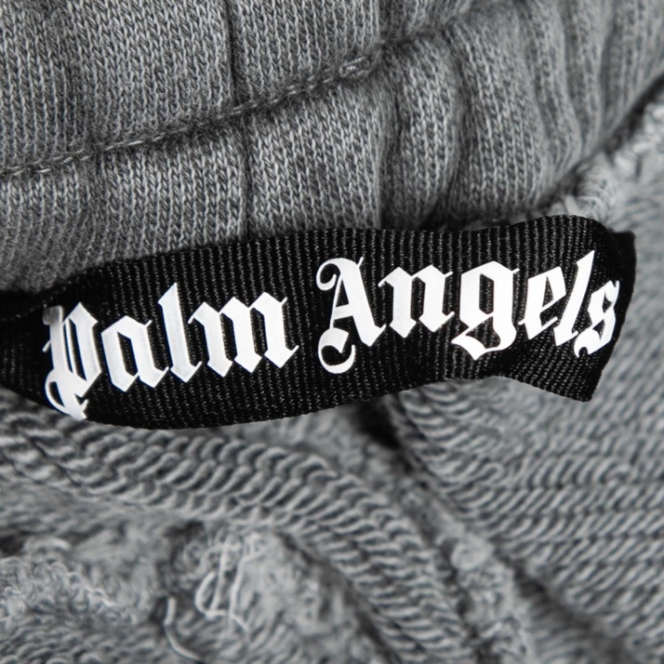 Pre Owned Palm Angels Grey Curved Logo Print Cotton Sweatpants S
