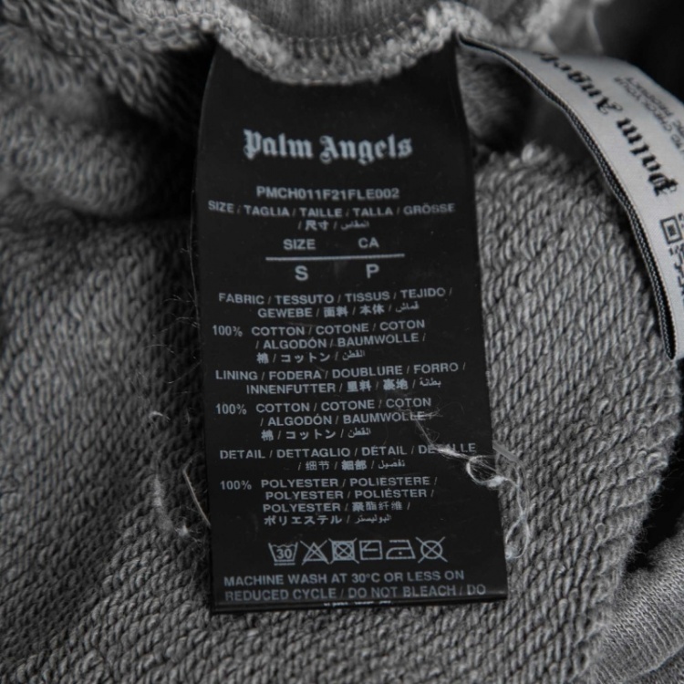 Pre Owned Palm Angels Grey Curved Logo Print Cotton Sweatpants S