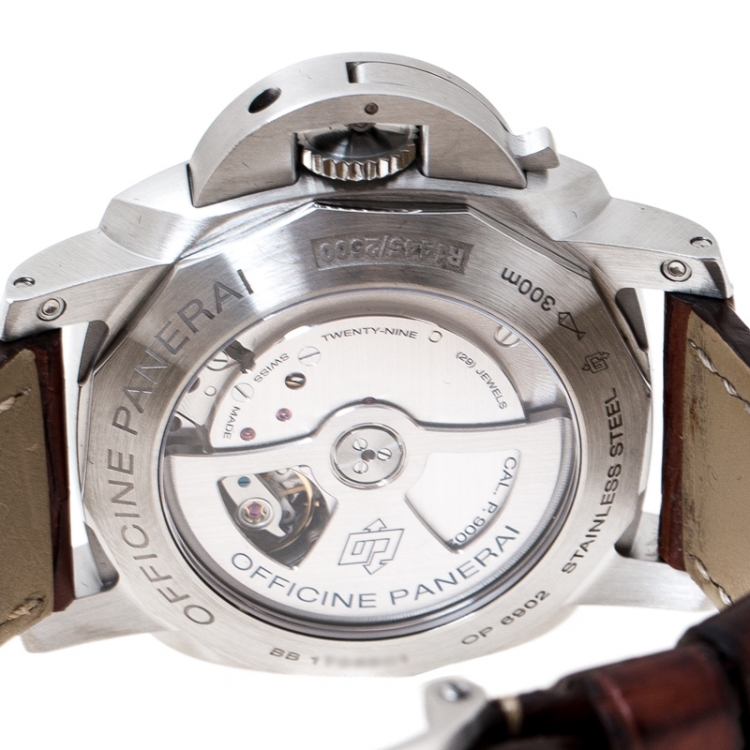 Pre Owned Panerai Black Stainless Steel Luminor 1950 GMT PAM00321 Men's Wristwatch 44 mm