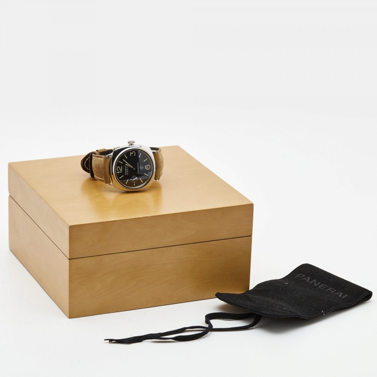 Pre Owned Panerai Black Stainless Steel Leather Radiomir Black Seal PAM00183 Men's Wristwatch 45 mm