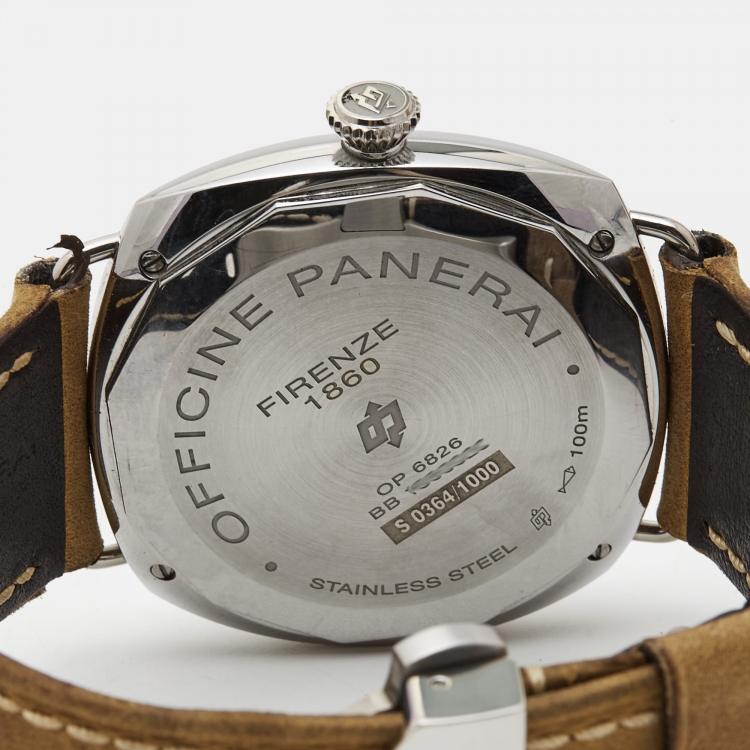 Pre Owned Panerai Black Stainless Steel Leather Radiomir Black Seal PAM00183 Men's Wristwatch 45 mm