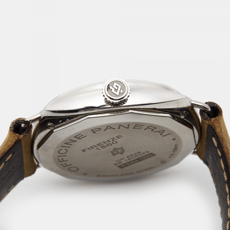 Pre Owned Panerai Black Stainless Steel Leather Radiomir Black Seal PAM00183 Men's Wristwatch 45 mm