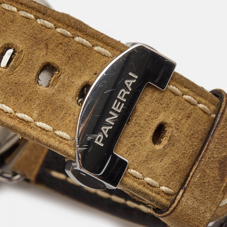Pre Owned Panerai Black Stainless Steel Leather Radiomir Black Seal PAM00183 Men's Wristwatch 45 mm