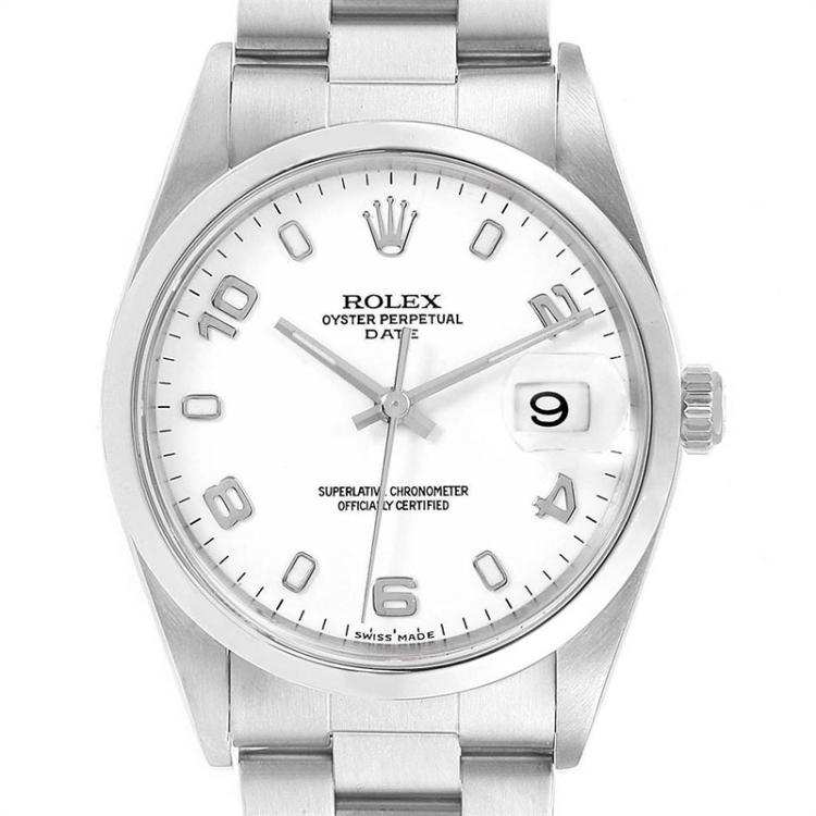 Pre Owned Rolex White Stainless Steel Date 15200 Men's Wristwatch 34MM