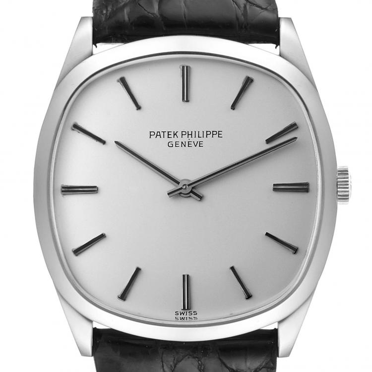 Pre Owned Patek Philippe Silver 18k White Gold Vintage 3544 Men's Wristwatch 32 MM