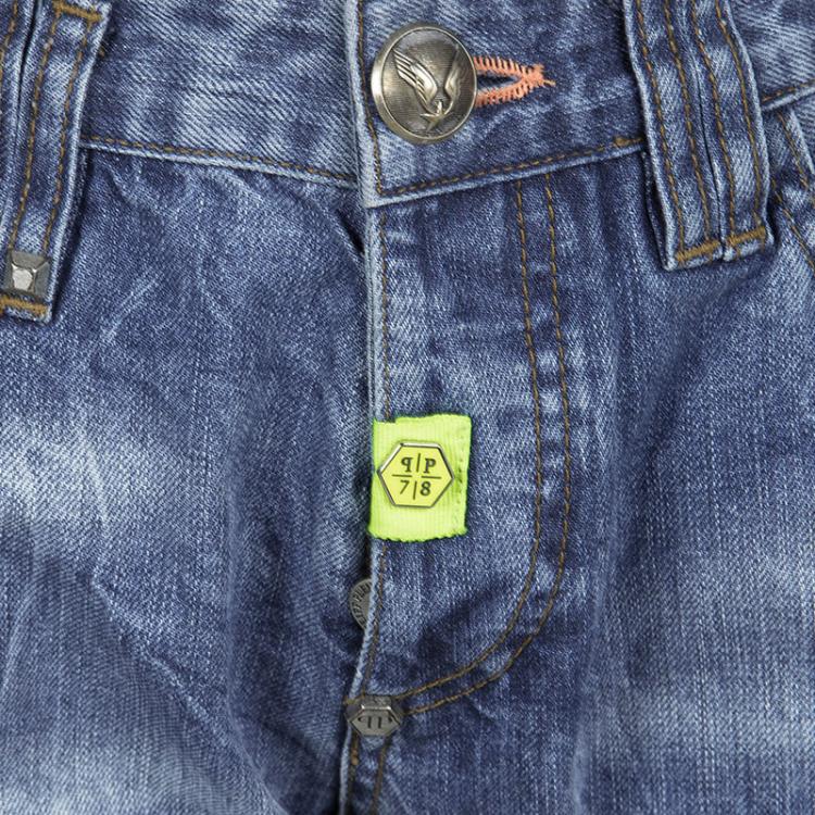 Pre Owned Philipp Plein West Hollywood Washed Blue Straight Fit Distressed Denim Jeans L
