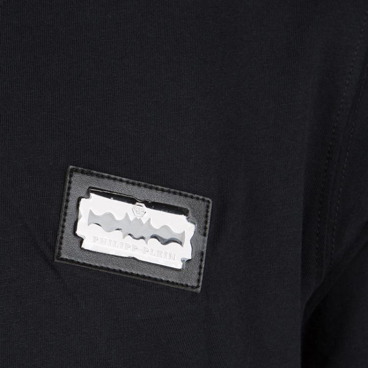Pre Owned Philipp Plein Homme Black Logo Plaque Detail Noncommitted V Neck T-Shirt XL