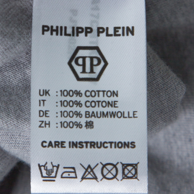 Pre Owned Philipp Plein Grey Cotton Crystal Embellished Liberty Skull T-Shirt M
