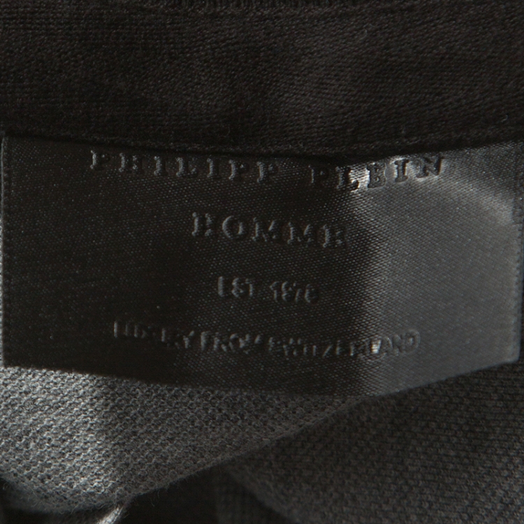Pre Owned Philipp Plein Grey Cotton Crystal Detail Polo Shirt 3XL