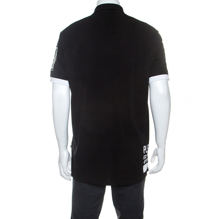 Pre Owned Philipp Plein Black Crystal Detail Face Swap Polo T-Shirt 3XL